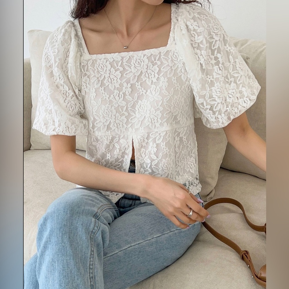 White Blouse with Lace - Size Small